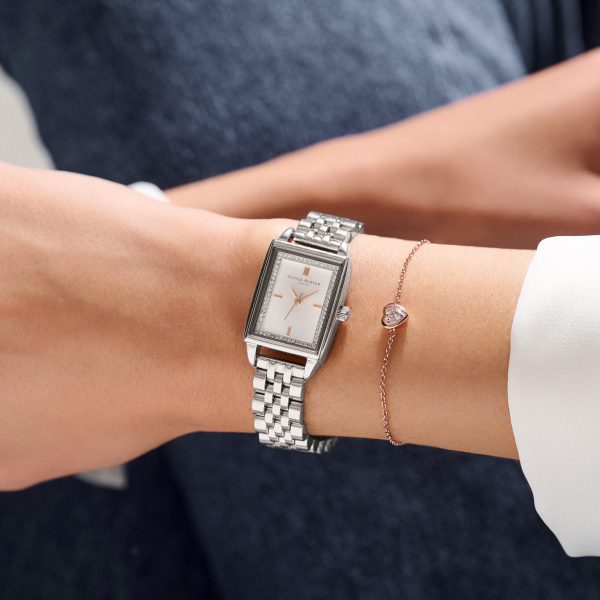 21mm Rectangle White & Silver Bracelet Watch - Image 3