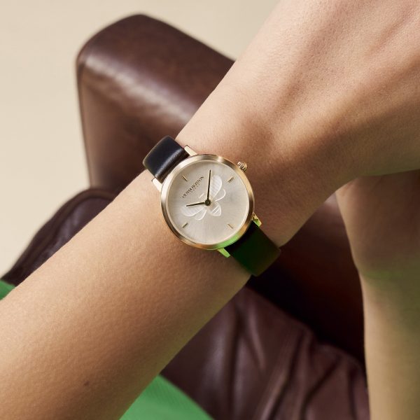 28mm Bee Ultra Slim Gold & Black Leather Strap Watch - Image 3