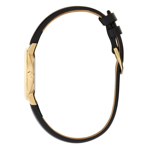 28mm Bee Ultra Slim Gold & Black Leather Strap Watch - Image 4