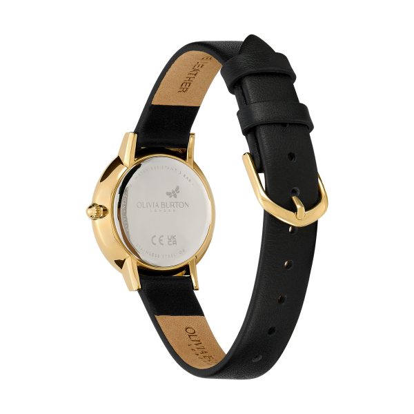 28mm Bee Ultra Slim Gold & Black Leather Strap Watch - Image 5