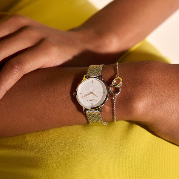 28mm Bee Ultra Slim Metallic White & Silver Mesh Watch - Image 3