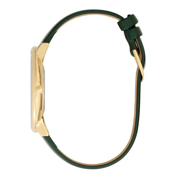 40mm Faux Malachite, Gold & Green Leather Strap Watch - Image 4