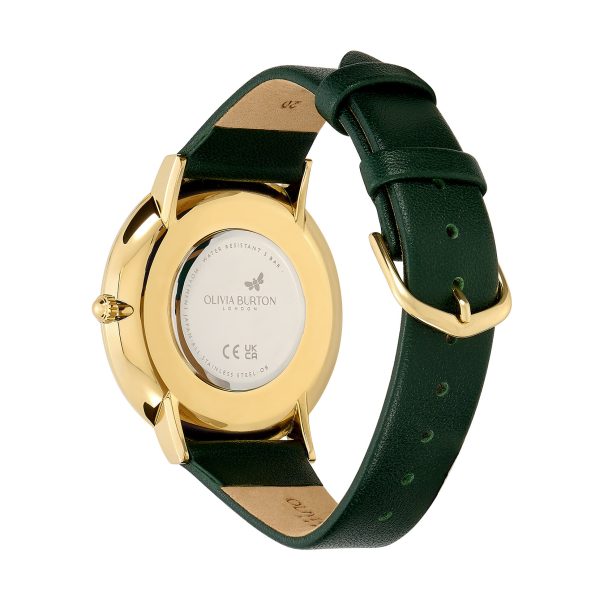 40mm Faux Malachite, Gold & Green Leather Strap Watch - Image 5