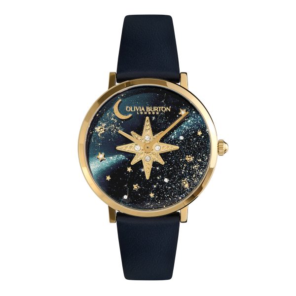 35mm Nova Slim Gold & Sapphire Blue Leather Strap Watch