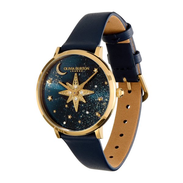 35mm Nova Slim Gold & Sapphire Blue Leather Strap Watch - Image 2