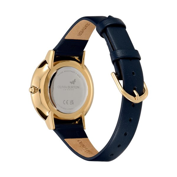 35mm Nova Slim Gold & Sapphire Blue Leather Strap Watch - Image 5