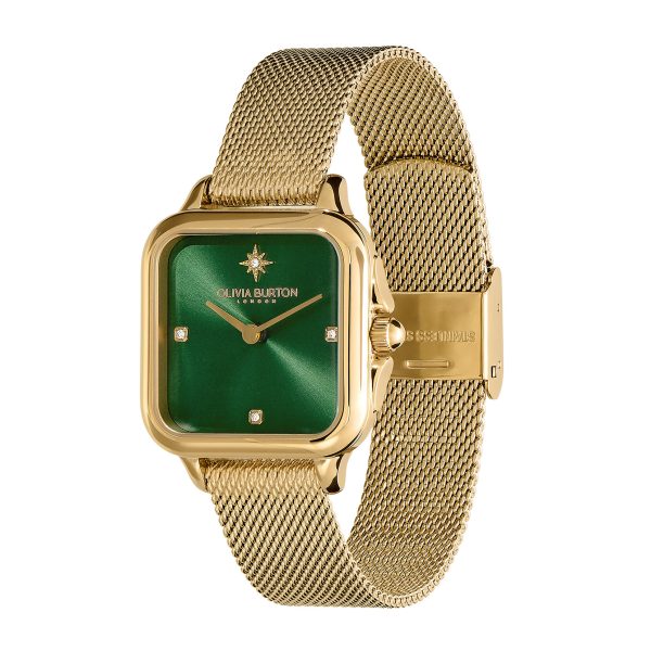 28mm Grosvenor Green & Gold Mesh Watch - Image 2