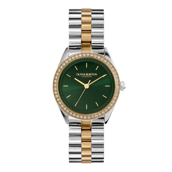 34mm Bejewelled Forest Green & Two Tone Bracelet Watch
