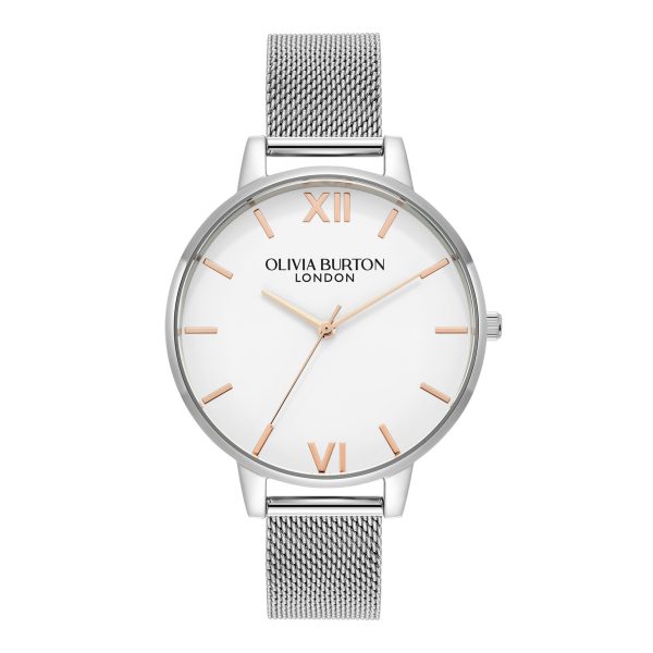 38mm White & Silver Mesh Watch