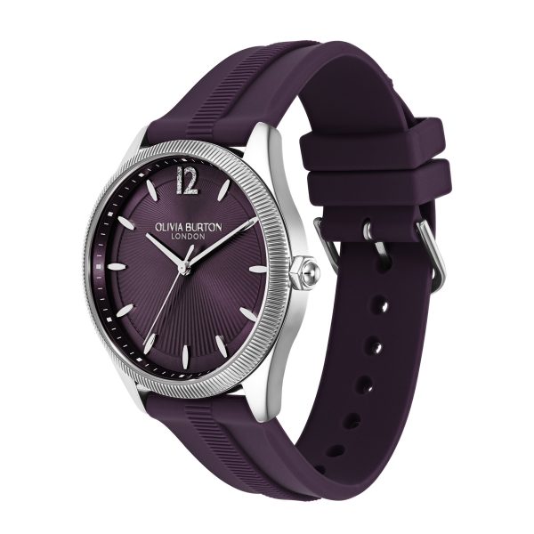 38mm Radiate Silver & Midnight Plum Silicone Strap Watch - Image 2