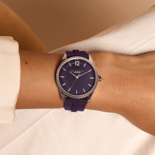 38mm Radiate Silver & Midnight Plum Silicone Strap Watch - Image 3