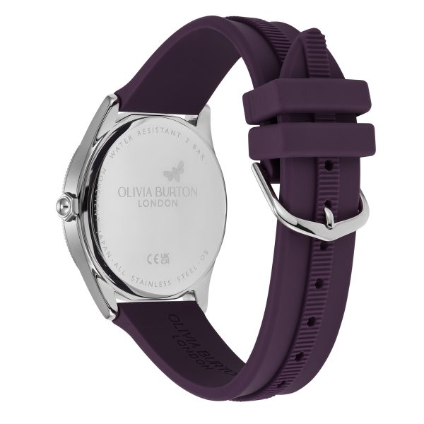 38mm Radiate Silver & Midnight Plum Silicone Strap Watch - Image 5