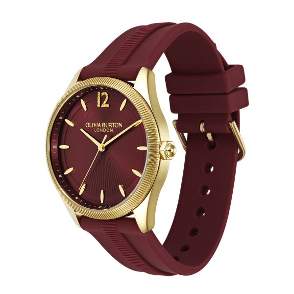 38mm Radiate Gold & Cranberry Silicone Strap Watch - Image 2