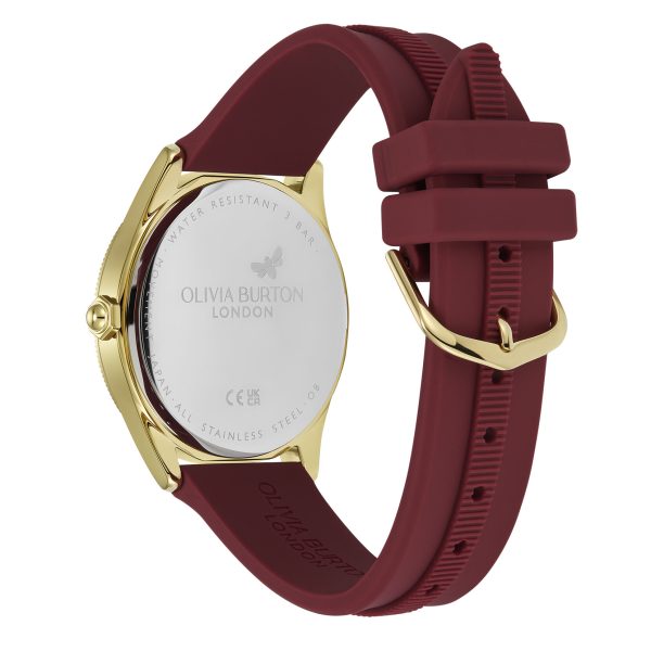 38mm Radiate Gold & Cranberry Silicone Strap Watch - Image 5