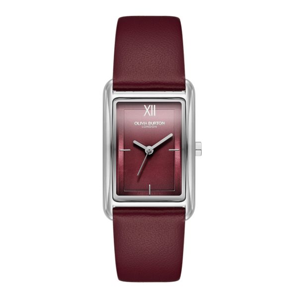 23mm Grove Silver & Cranberry Leather Strap Watch