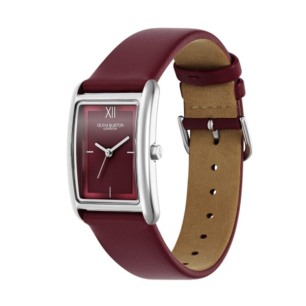 23mm Grove Silver & Cranberry Leather Strap Watch - Image 2