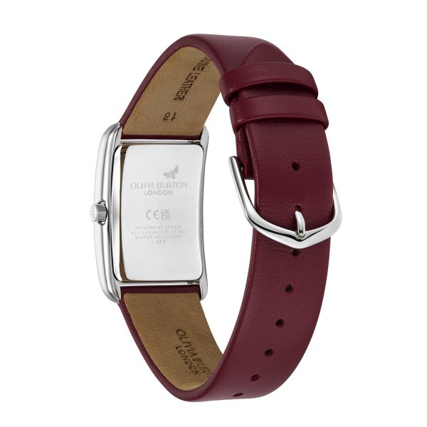 23mm Grove Silver & Cranberry Leather Strap Watch - Image 5