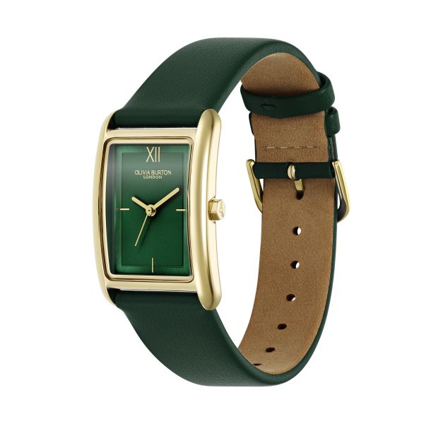 23mm Grove Gold & Forest Green Leather Strap Watch - Image 2