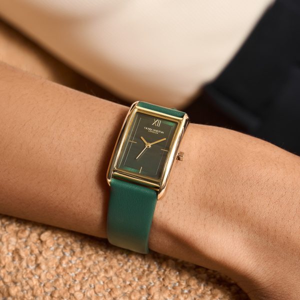 23mm Grove Gold & Forest Green Leather Strap Watch - Image 3