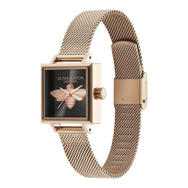 23mm Lucky Bee Black & Rose Gold Mesh Watch - Image 2