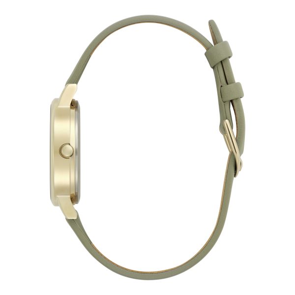 30mm Illustrated Florals Gold & Sage Green Leather Strap Watch - Image 4