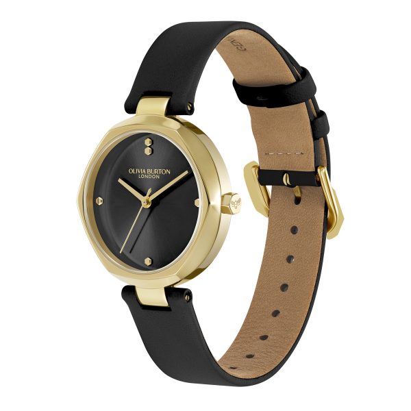 32mm Dimension T-Bar Gold & Black Leather Strap Watch - Image 2