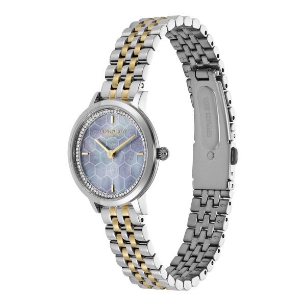 28mm Honeycomb Ultra Slim Chalk Blue & Two Tone Bracelet Watch - Image 2