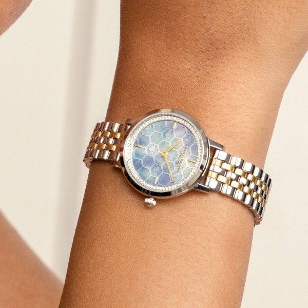 28mm Honeycomb Ultra Slim Chalk Blue & Two Tone Bracelet Watch - Image 3
