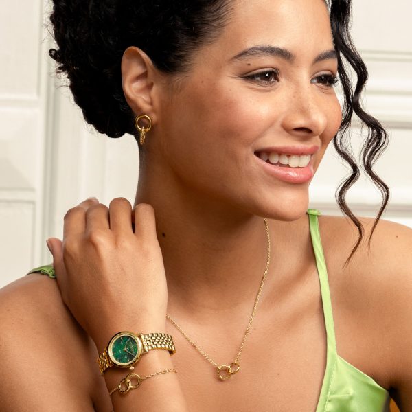 28mm Honeycomb Ultra Slim Forest Green & Gold Bracelet Watch - Image 6