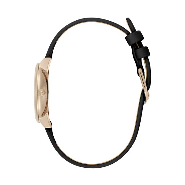 28mm Honeycomb Ultra Slim Rose Gold & Black Leather Strap Watch - Image 3