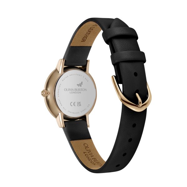 28mm Honeycomb Ultra Slim Rose Gold & Black Leather Strap Watch - Image 4