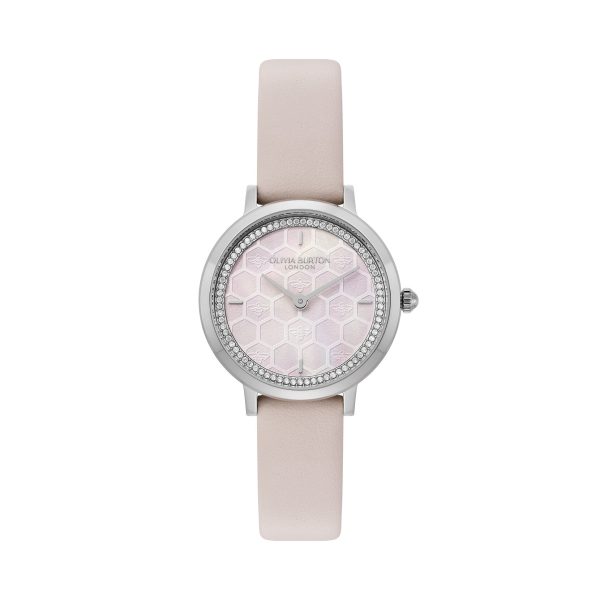 28mm Honeycomb Ultra Slim Silver & Primrose Leather Strap Watch