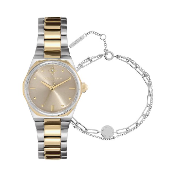 28mm Mini Hexa Two Tone Bracelet Watch & Illusion Stacking Bracelet Gift Set