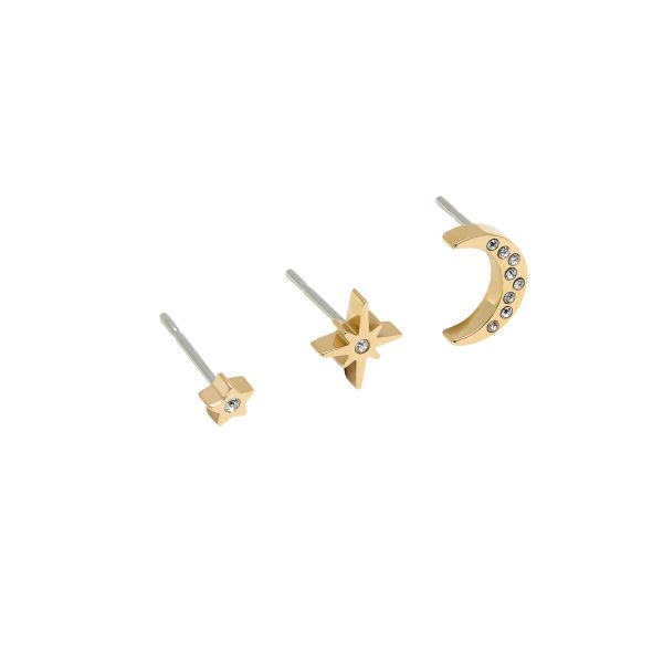 North Star & Moon Gold Stud Earrings Set - Image 2