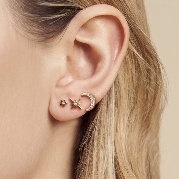 North Star & Moon Gold Stud Earrings Set - Image 3