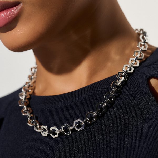 Honeycomb Silver Link Necklace - Image 3
