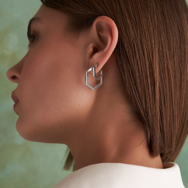 Honeycomb Silver Tone Small Hoop Earrings - Image 3