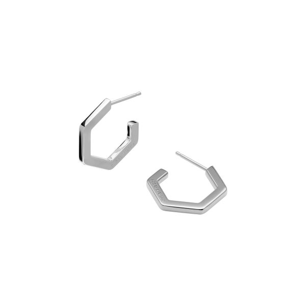 Honeycomb Silver Tone Small Hoop Earrings - Image 4