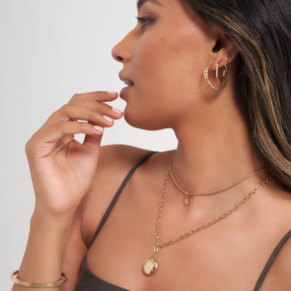 Honeycomb Gold Plated Small Hoop Earrings - Image 5