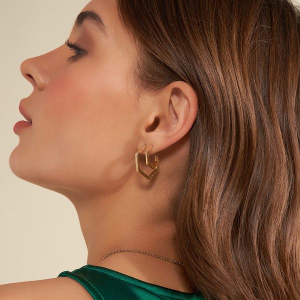 Honeycomb Gold Plated Large Hoop Earrings - Image 3
