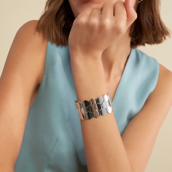 Honeycomb Silver Tone Cuff Bracelet - Image 3
