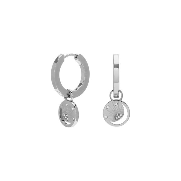 Celestial Sun Silver Tone Hoop Earrings