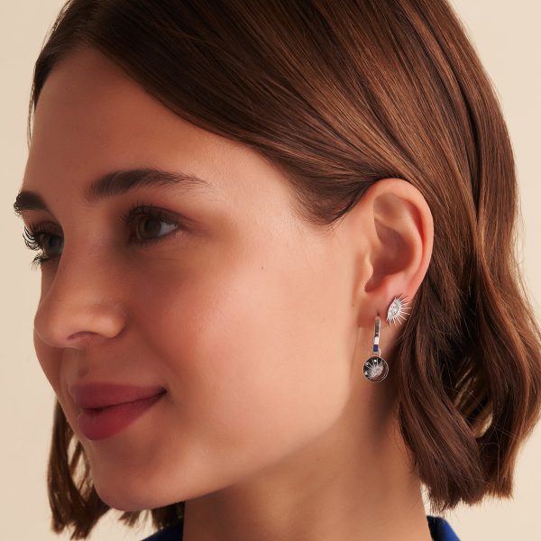 Celestial Sun Silver Tone Hoop Earrings - Image 3