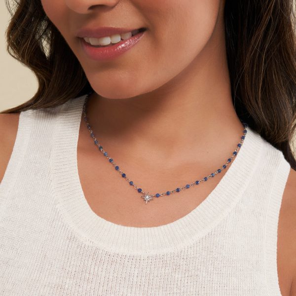 North Star Blue & Silver Tone Beaded Charm Necklace - Image 3