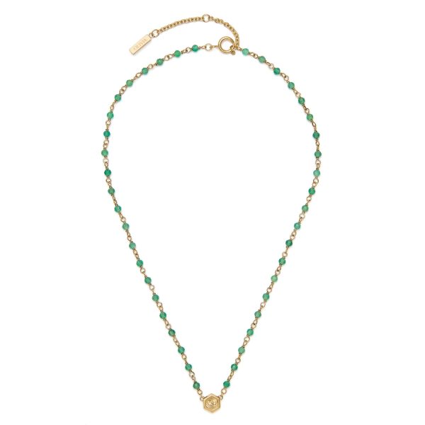 Minima Bee Green & Gold Plated Beaded Charm Necklace - Image 2