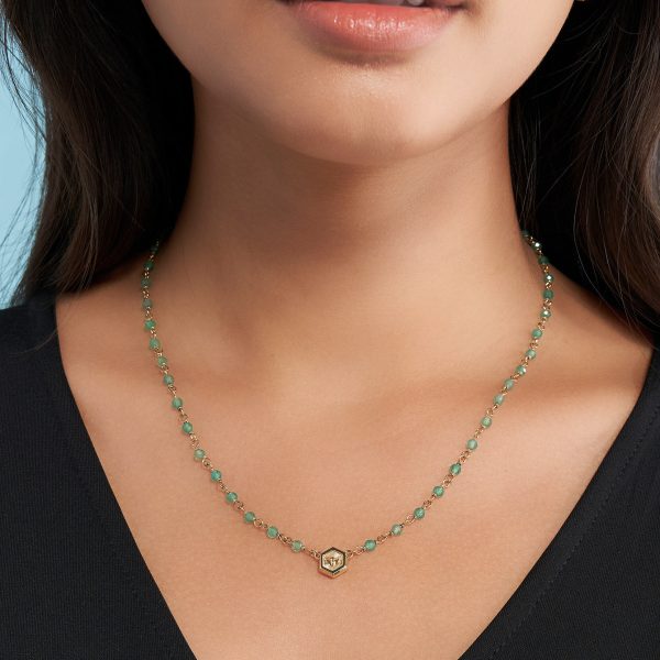 Minima Bee Green & Gold Plated Beaded Charm Necklace - Image 3
