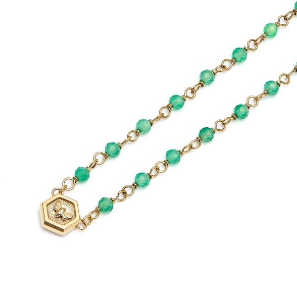 Minima Bee Green & Gold Plated Beaded Charm Necklace - Image 4