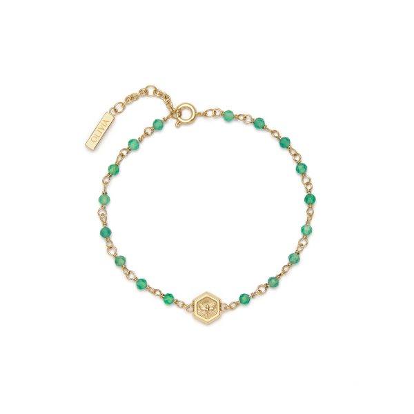 Minima Bee Green & Gold Plated Beaded Charm Bracelet