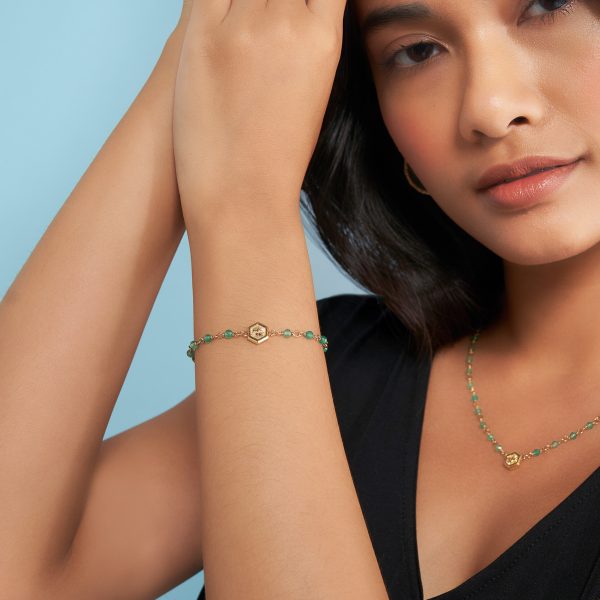 Minima Bee Green & Gold Plated Beaded Charm Bracelet - Image 3