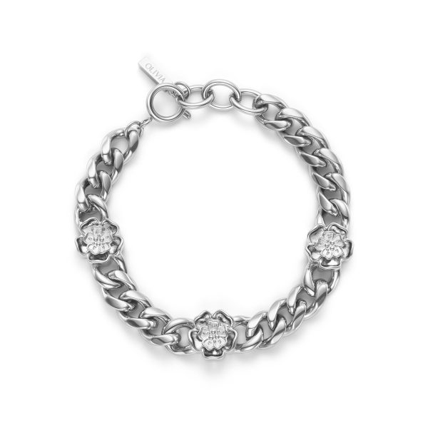 Tudor Rose Silver Tone Link Chain Bracelet